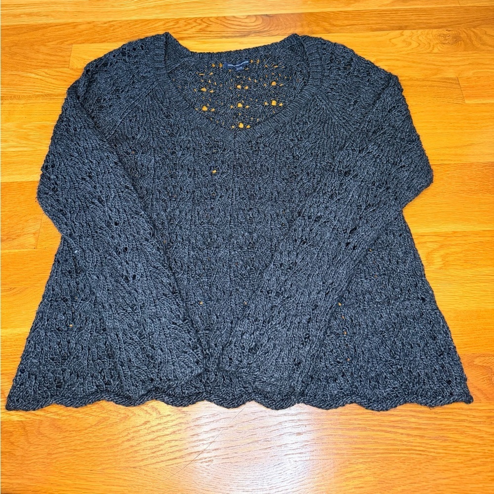 American Eagle Outfitters Open Knit Sweater XL Gray Boho Chunky Pullover